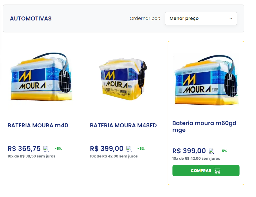 preços das baterias Moura no Atacadão